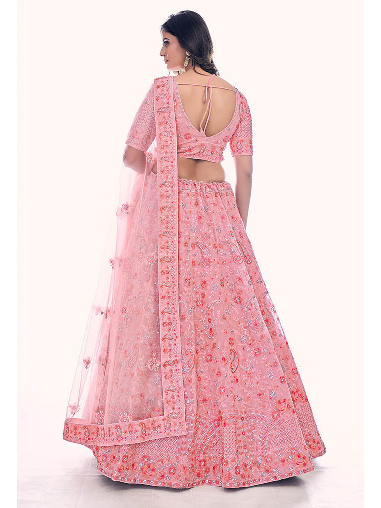 Pink Soft Net Embroidered Designer Lehenga Choli Clothsvilla