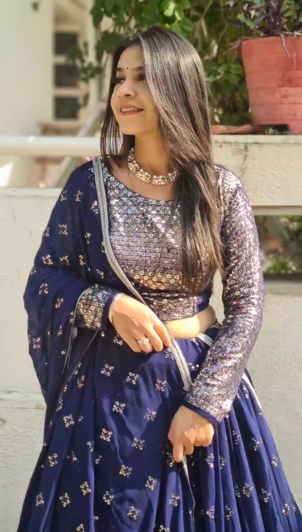 Blue Color Sequence Work Fancy Lehenga Choli Clothsvilla
