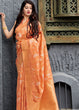 Load image into Gallery viewer, Apricot Orange Banarasi Silk Floral Motif Saree with Golden Border and Pallu Clothsvilla