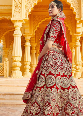 Crimson Red Velvet  Bridal Lehenga Choli with Embroidery & Hand work Clothsvilla