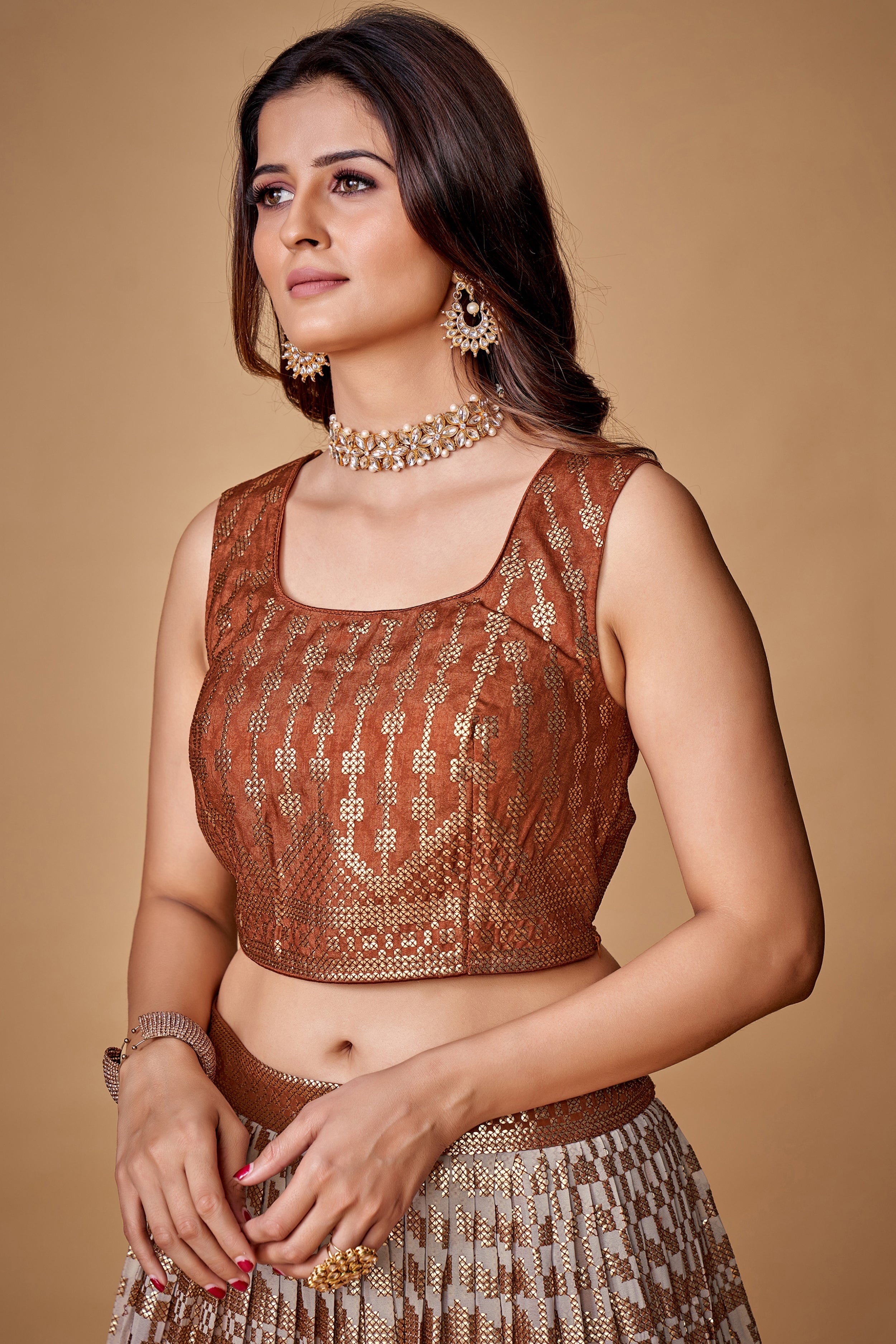 Brown Sequins Work Georgette Wedding Wear Lehenga Choli Clothsvilla