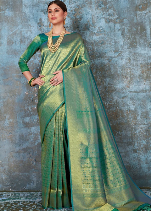 Forest Green Handloom Weave Kanjivaram Silk Saree : Special Wedding Edition Clothsvilla Main image