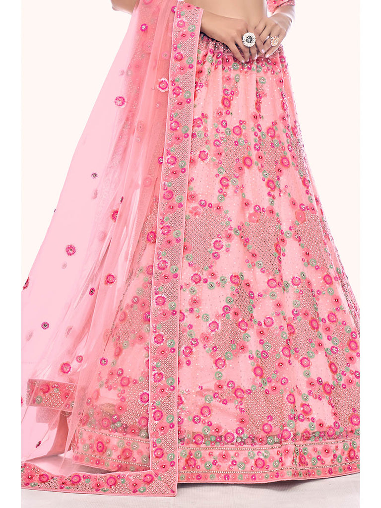 Peach Soft Net Embroidered Designer Lehenga Choli Clothsvilla