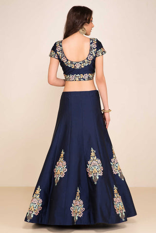Navy Blue Designer Silk Lehenga with Embroidered Blouse ClothsVilla