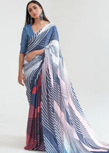 Load image into Gallery viewer, Steel Blue &amp; White Satin Silk Digital Printed Saree Clothsvilla