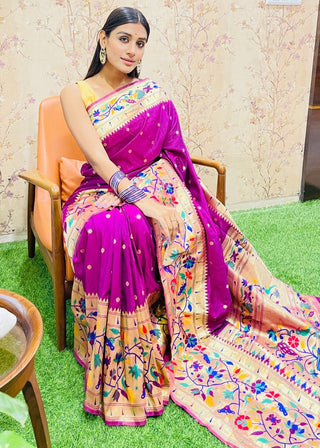 Magenta Purple Zari Woven Paithani Silk Saree Clothsvilla