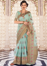 Load image into Gallery viewer, Turkish Blue Linen Woven Silk Saree with Zari work on Border and Pallu Clothsvilla