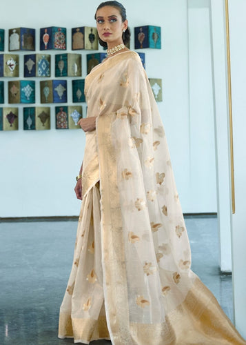 Ivory White Zari Woven Organza Silk Saree : Top Pick Clothsvilla