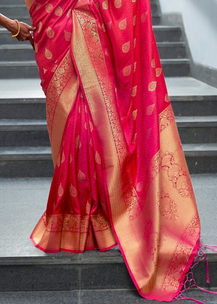 Ruby Pink Woven Banarasi Silk Saree with overall Butti Clothsvilla