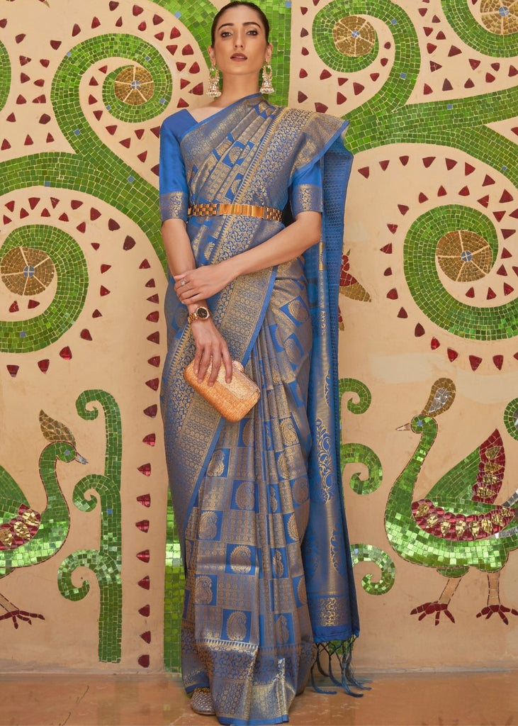 Sapphire Blue Zari Woven Kanjivaram Silk Saree Clothsvilla