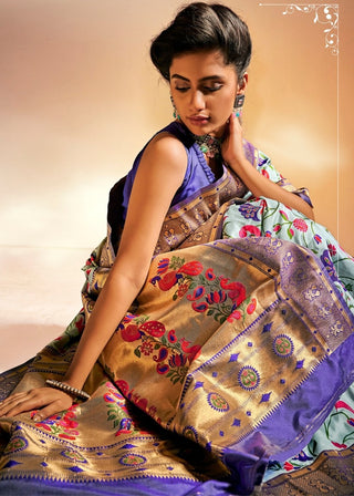 Maya Blue Woven Banarasi Paithani Silk Saree Clothsvilla