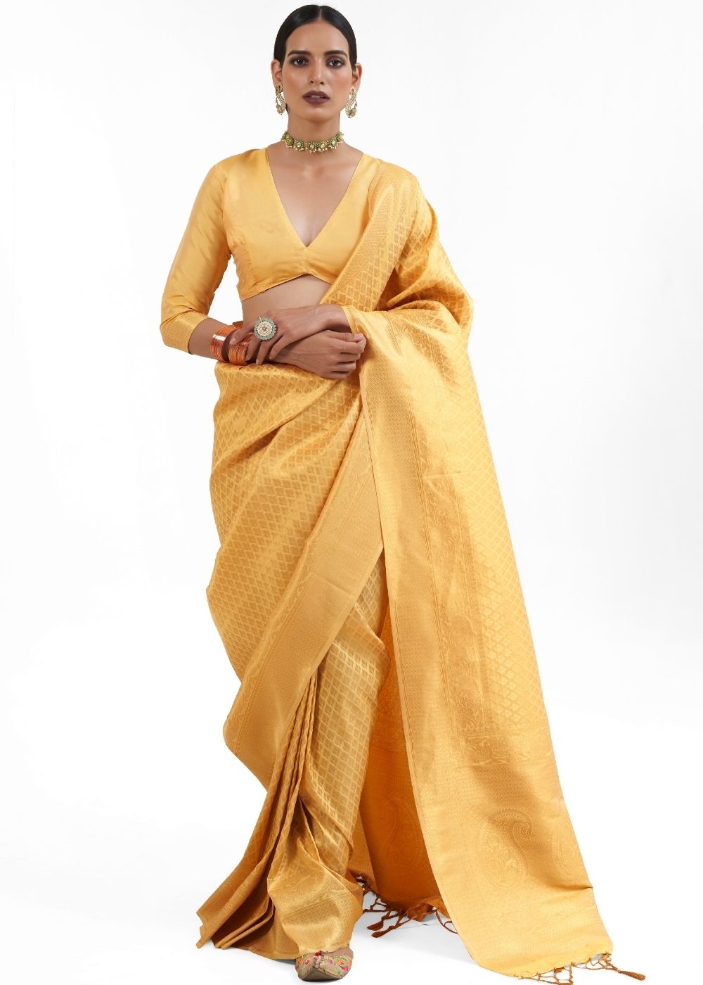 Canary Yellow Kanjivaram Soft Woven Silk Saree Clothsvilla Main image