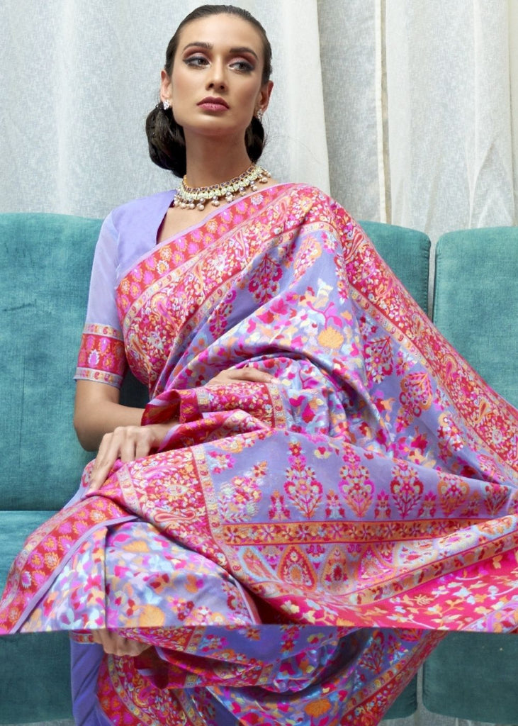 Orchid Purple Banarasi Jamawar Woven Silk Saree Clothsvilla