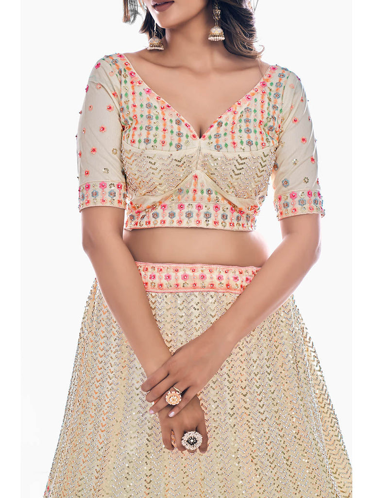 White Soft Net Embroidered Designer Lehenga Choli Clothsvilla