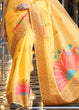 Load image into Gallery viewer, Saffron Yellow Zari Woven Linen Silk Saree Clothsvilla
