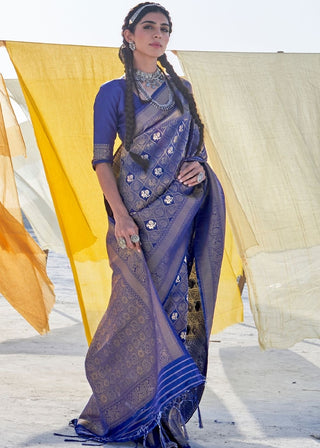 Space Blue Soft Silk Woven Kanjivaram Saree : Special Edition Clothsvilla