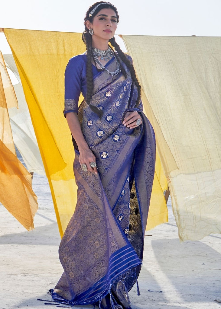 Space Blue Soft Silk Woven Kanjivaram Saree : Special Edition Clothsvilla