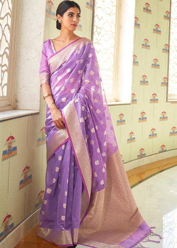 Orchid Violet Zari Woven Linen Silk Saree Clothsvilla