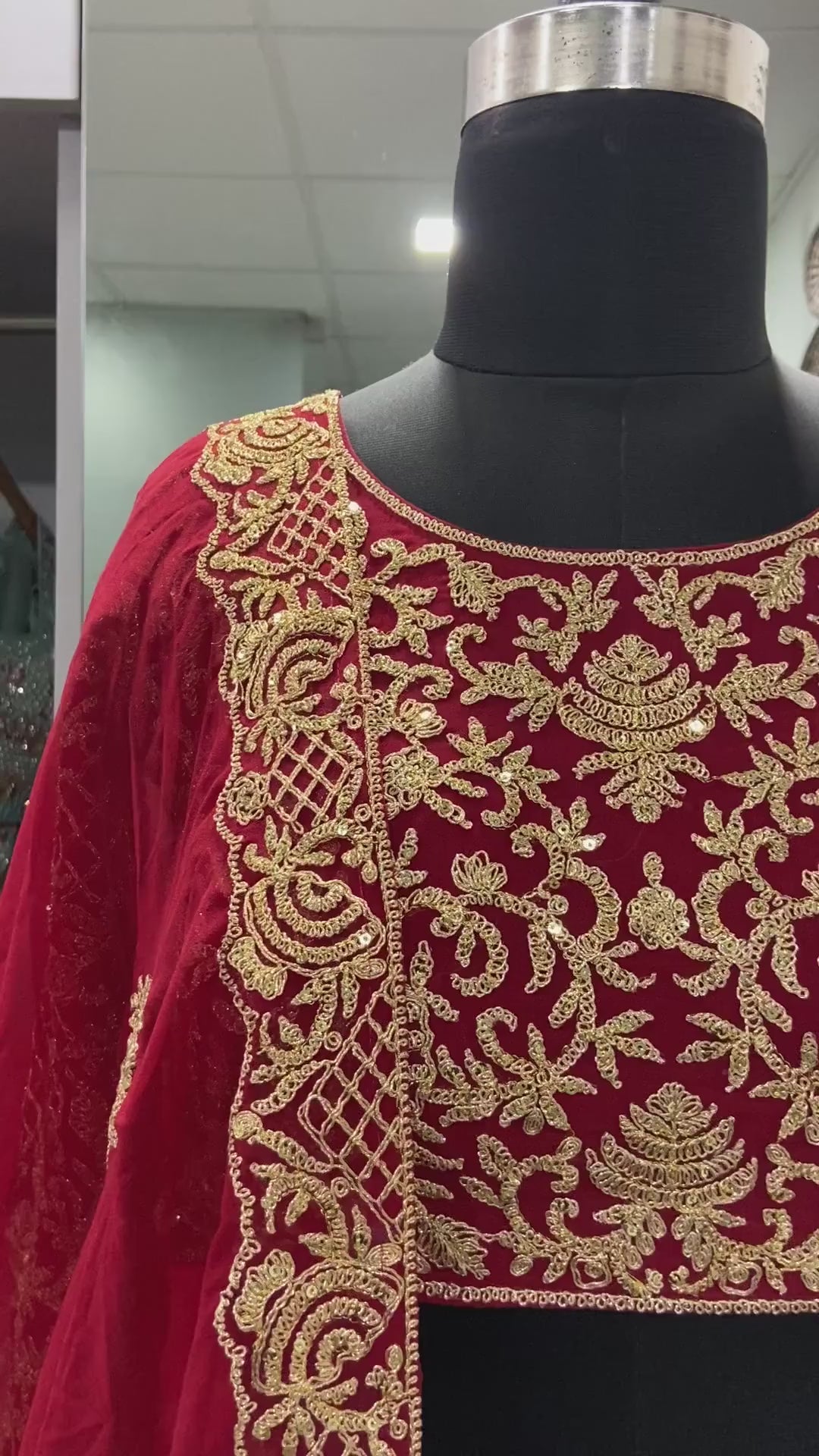 Red Lehenga Choli in Georgette With Mukaish Work