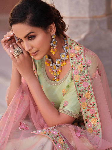 Pista Green Embroidered Designer Lehenga Choli Clothsvilla