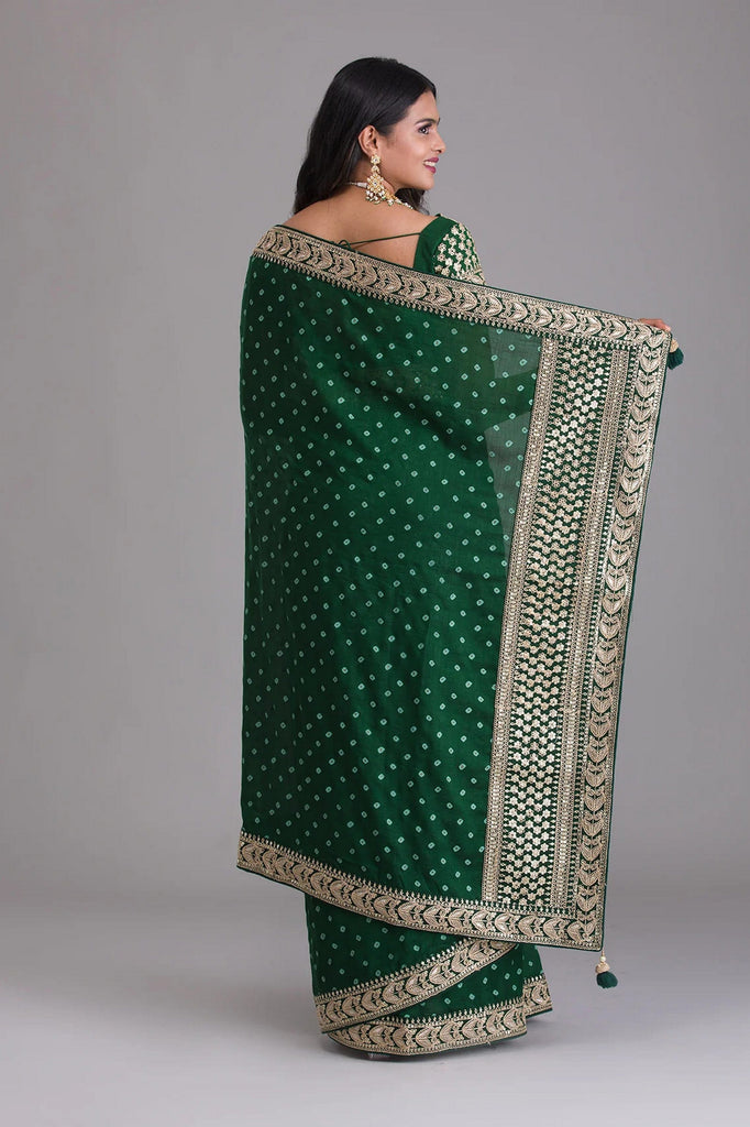 Green Indian Georgette Saree For Indian Festivals & Weddings - Sequence Embroidery Work, Dori Work Clothsvilla