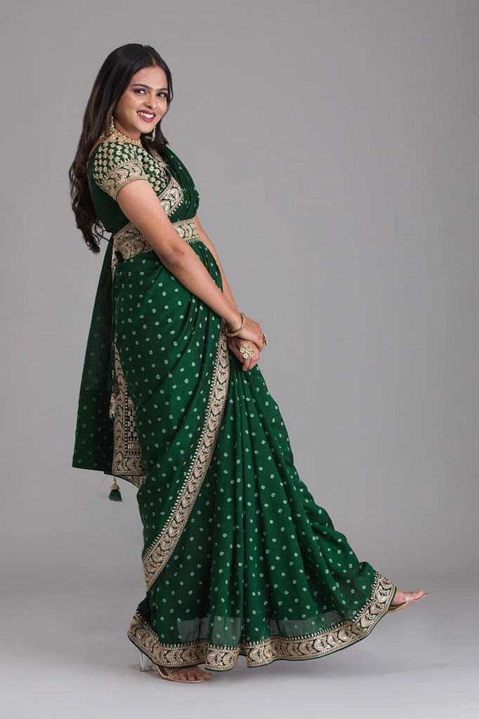 Green Indian Georgette Saree For Indian Festivals & Weddings - Sequence Embroidery Work, Dori Work Clothsvilla