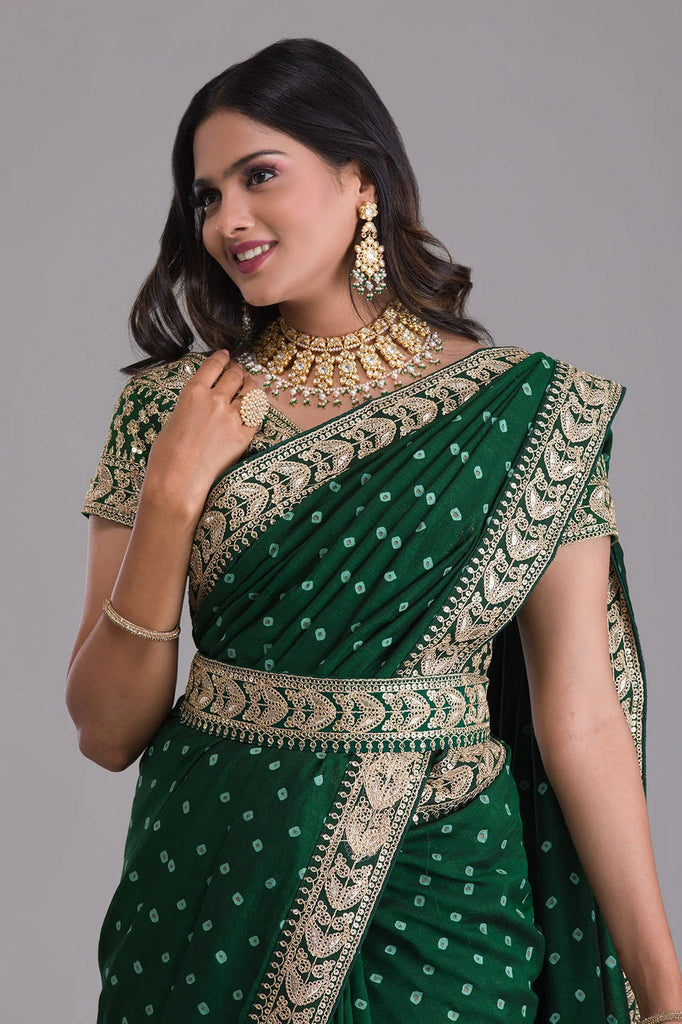 Green Indian Georgette Saree For Indian Festivals & Weddings - Sequence Embroidery Work, Dori Work Clothsvilla