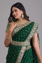 Load image into Gallery viewer, Green Indian Georgette Saree For Indian Festivals &amp; Weddings - Sequence Embroidery Work, Dori Work Clothsvilla
