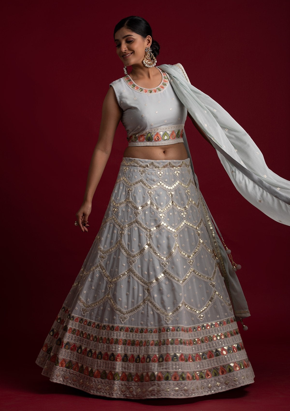 Beautiful Grey Georgette Designer Lehenga Choli Clothsvilla
