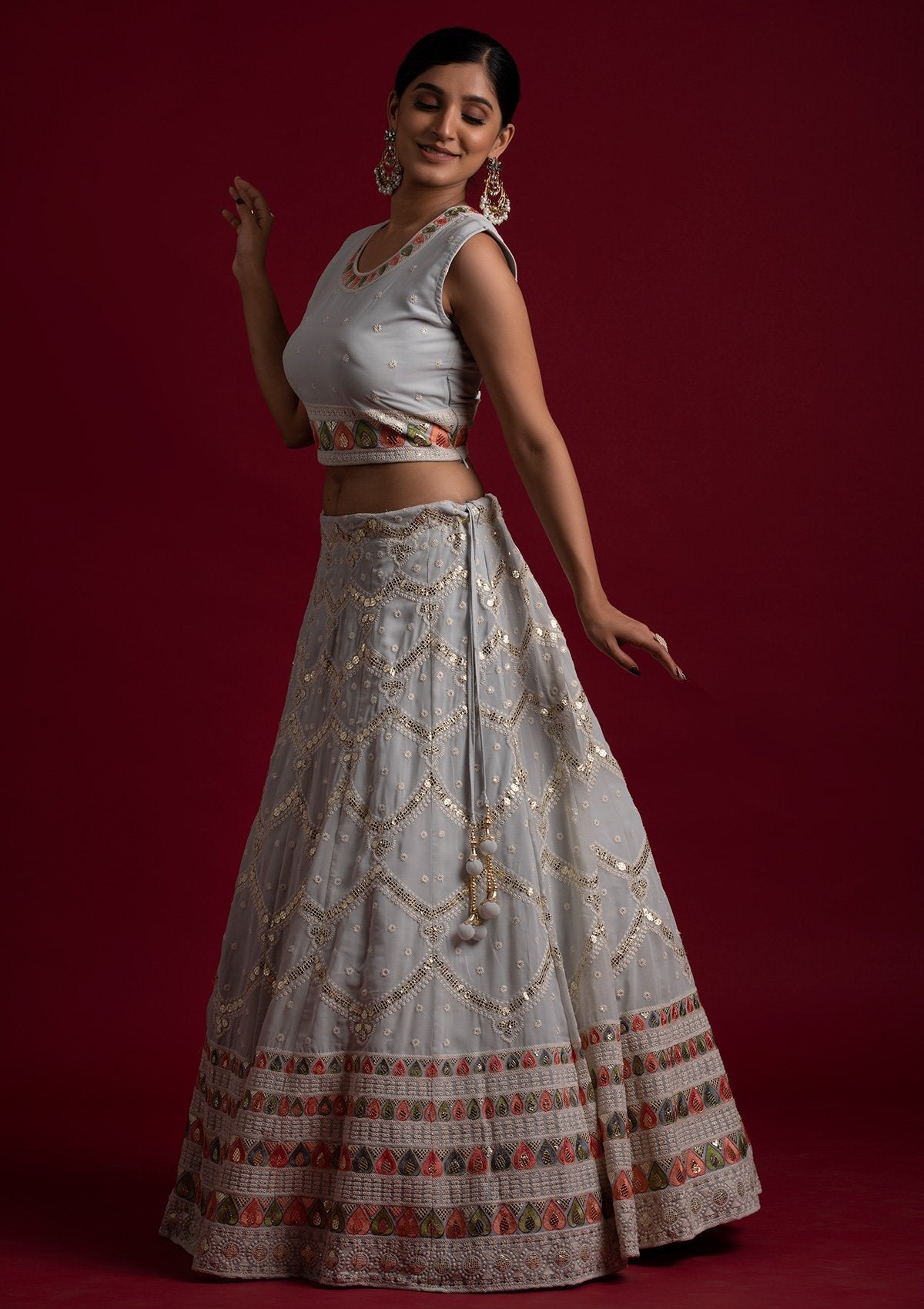 Beautiful Grey Georgette Designer Lehenga Choli Clothsvilla