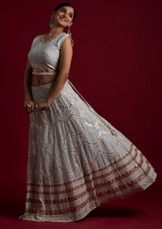 Beautiful Grey Georgette Designer Lehenga Choli Clothsvilla