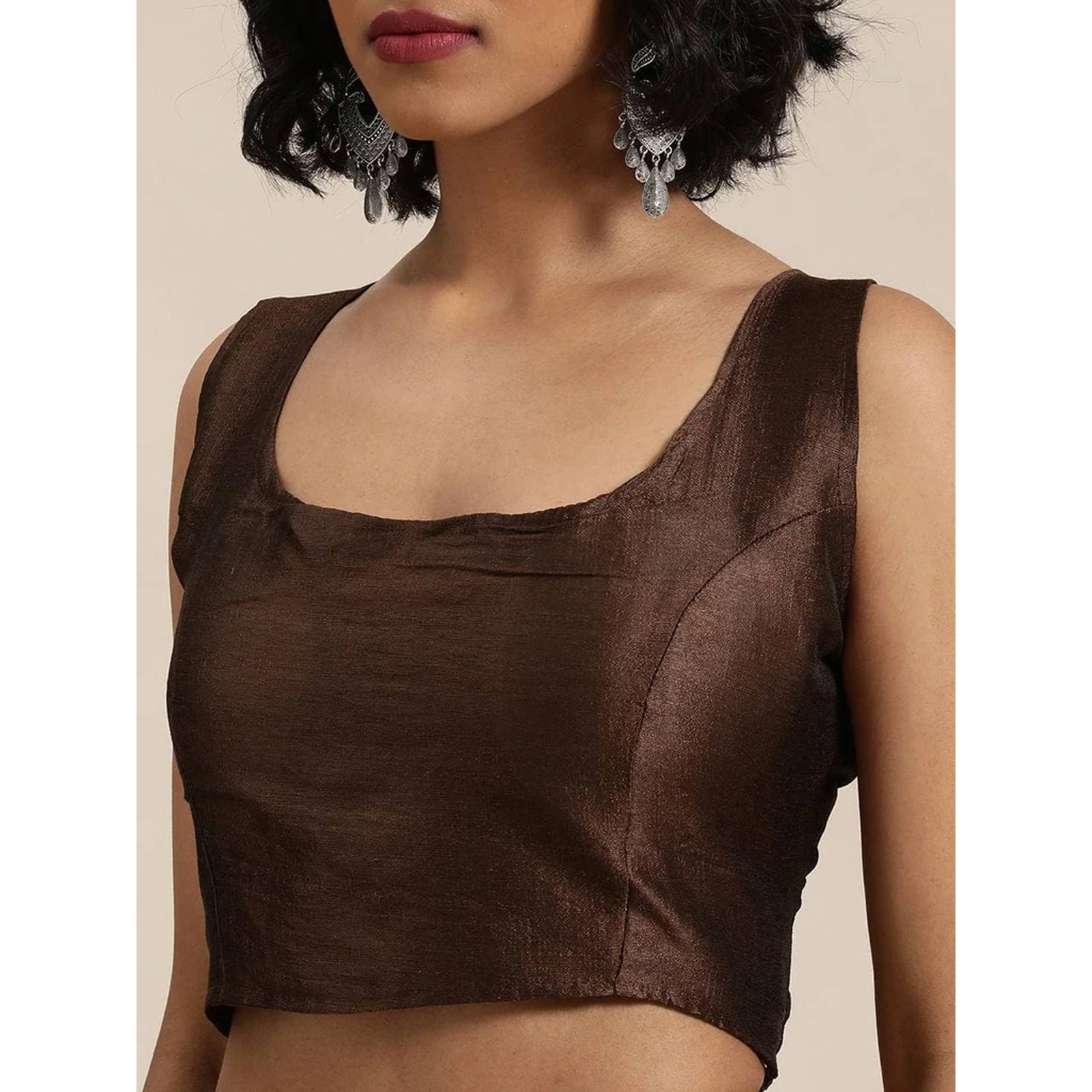 Full sequence Beige Saree with Coffee Blouse ClothsVilla