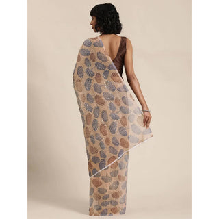 Full sequence Beige Saree with Coffee Blouse ClothsVilla