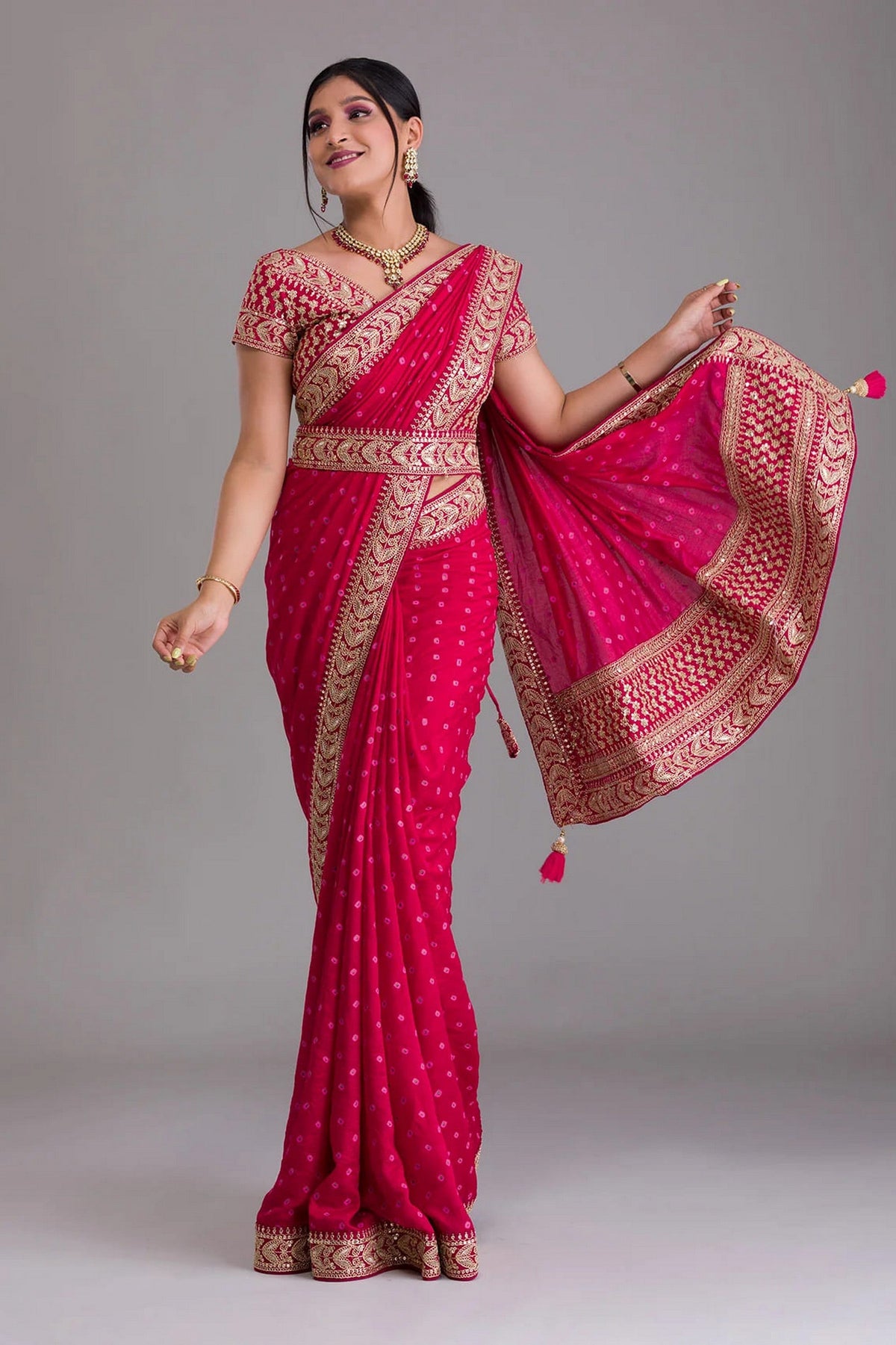 Pink Indian Georgette Saree For Indian Festivals & Weddings - Sequence Embroidery Work, Dori Work Clothsvilla Main image