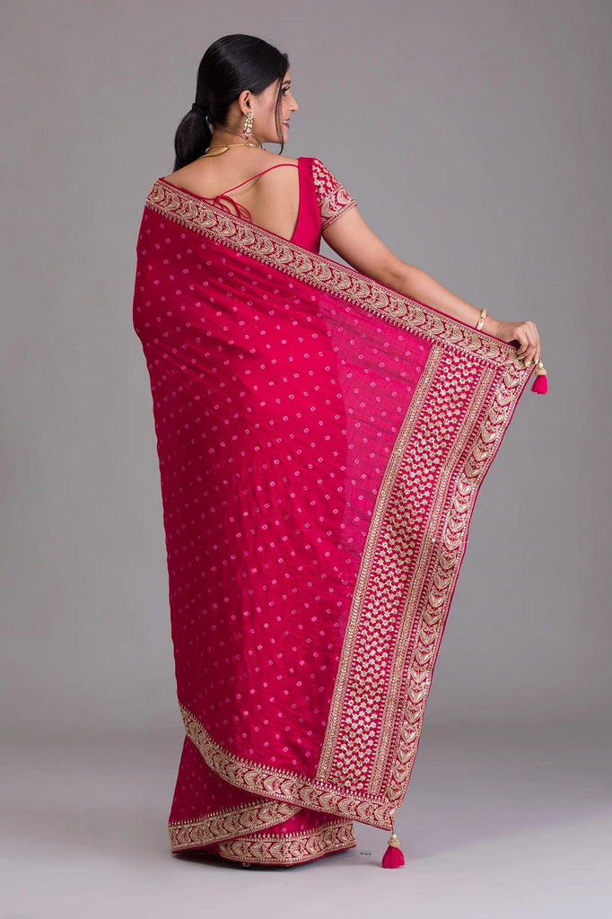 Pink Indian Georgette Saree For Indian Festivals & Weddings - Sequence Embroidery Work, Dori Work Clothsvilla