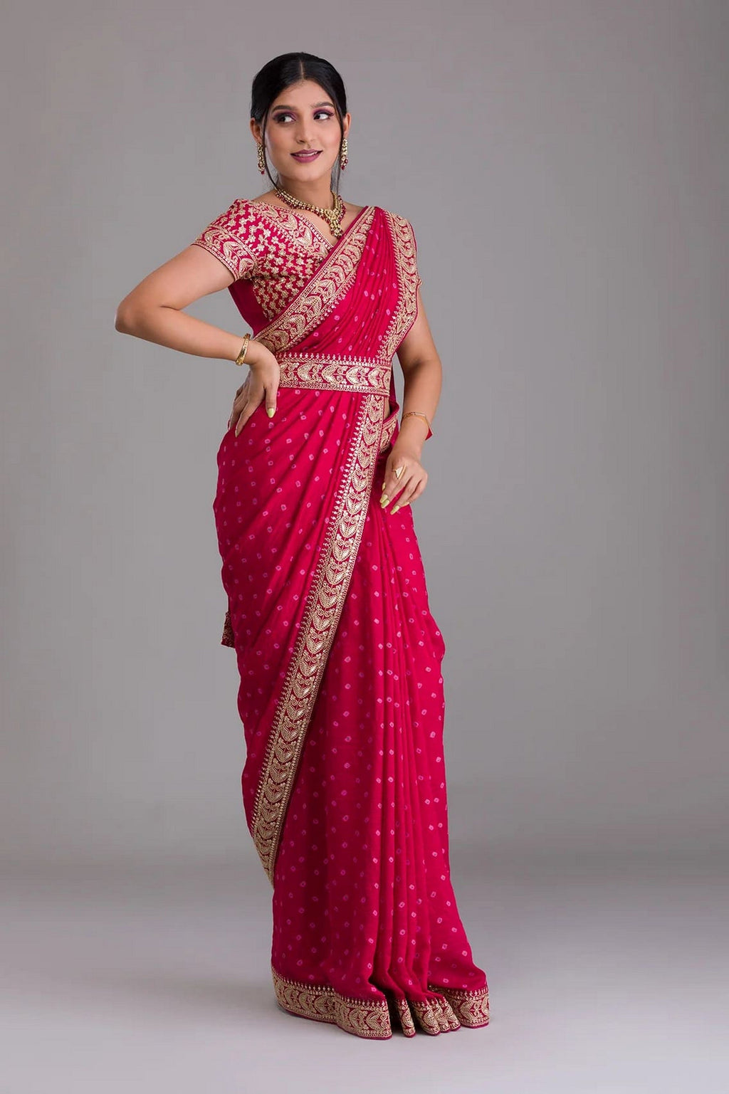 Pink Indian Georgette Saree For Indian Festivals & Weddings - Sequence Embroidery Work, Dori Work Clothsvilla
