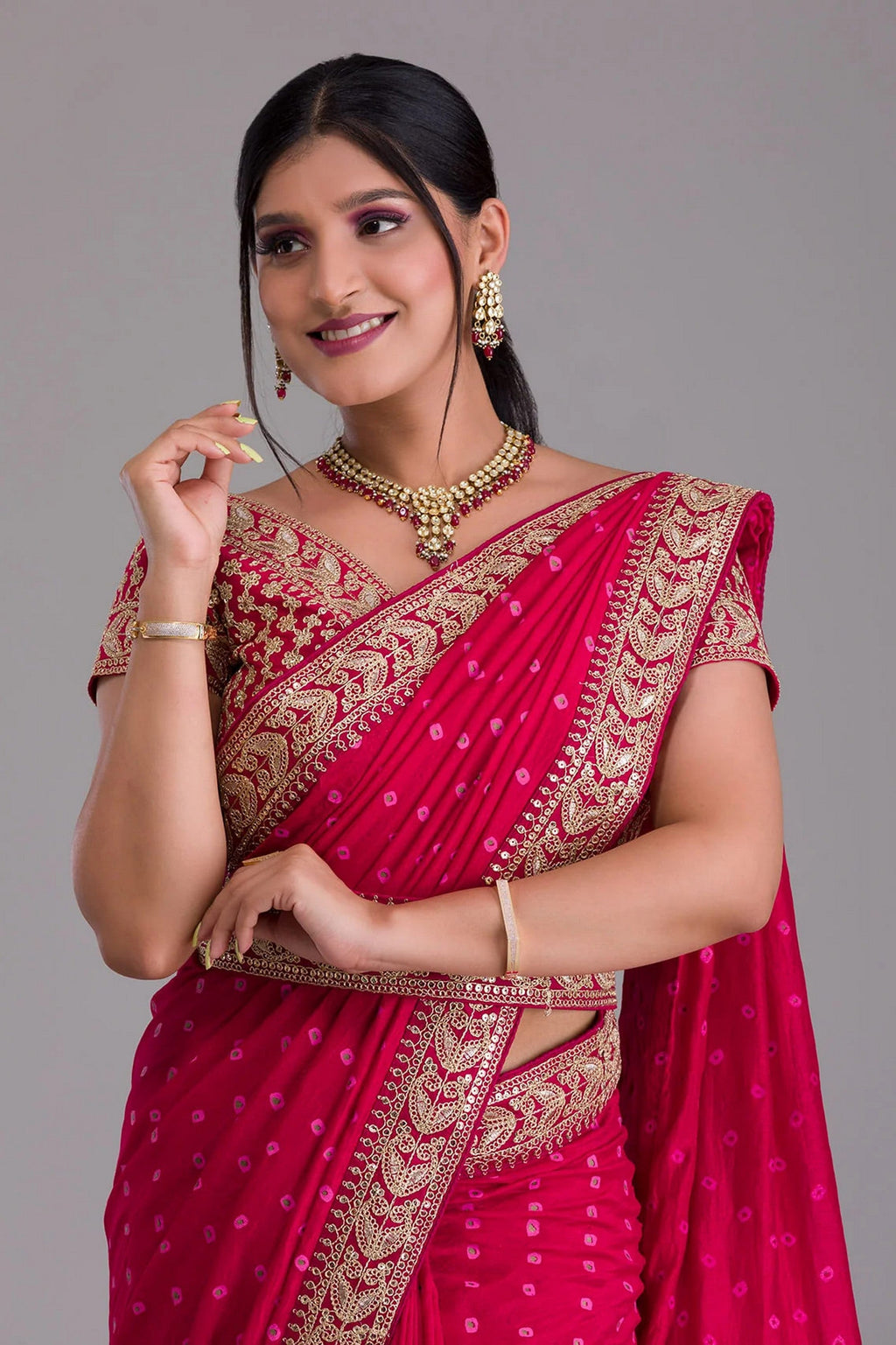 Pink Indian Georgette Saree For Indian Festivals & Weddings - Sequence Embroidery Work, Dori Work Clothsvilla
