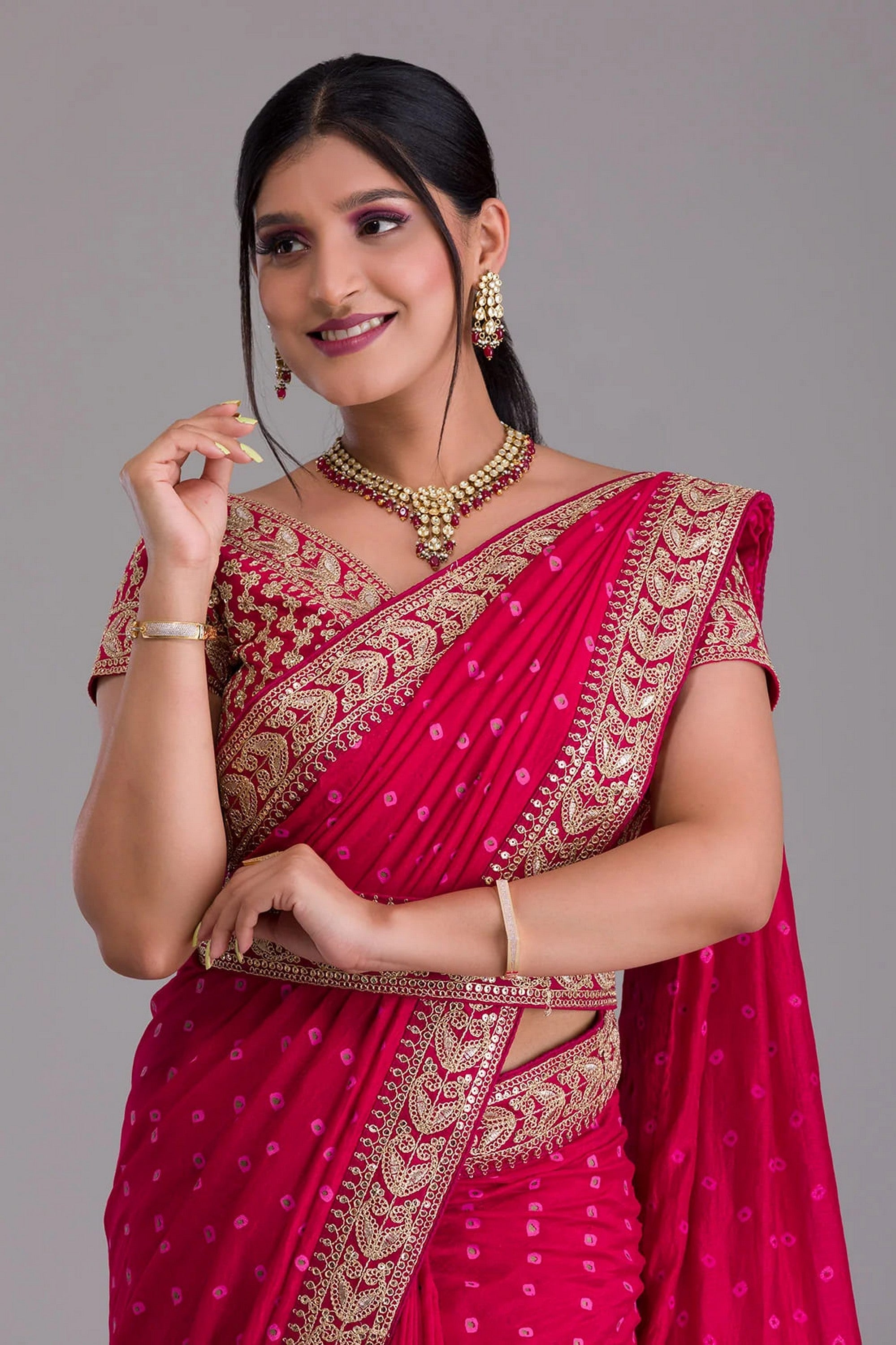 Pink Indian Georgette Saree For Indian Festivals & Weddings - Sequence Embroidery Work, Dori Work Clothsvilla