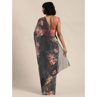 Full sequence Grey Saree with Pink Blouse ClothsVilla