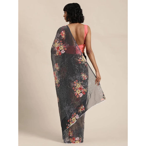 Full sequence Grey Saree with Pink Blouse ClothsVilla