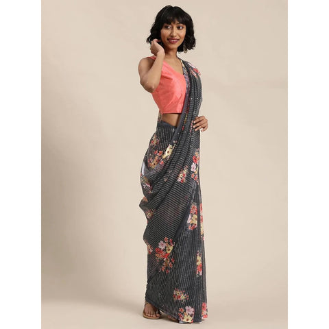 Full sequence Grey Saree with Pink Blouse ClothsVilla Main image