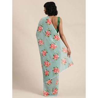 Full sequence Light Green Saree with Green Blouse ClothsVilla