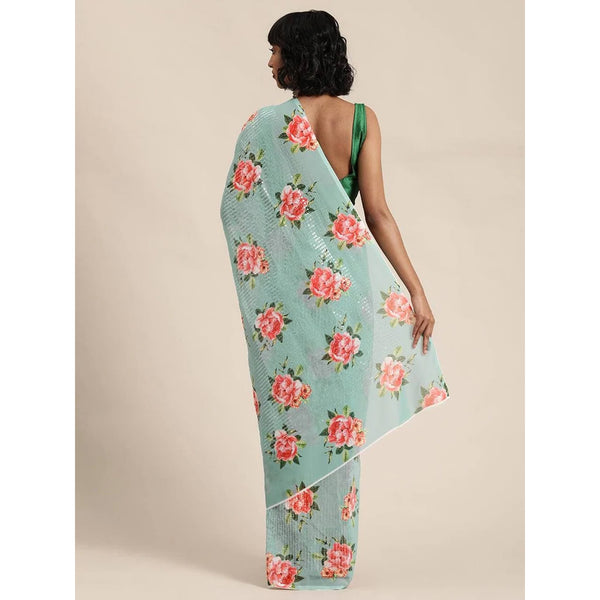 Full sequence Light Green Saree with Green Blouse ClothsVilla