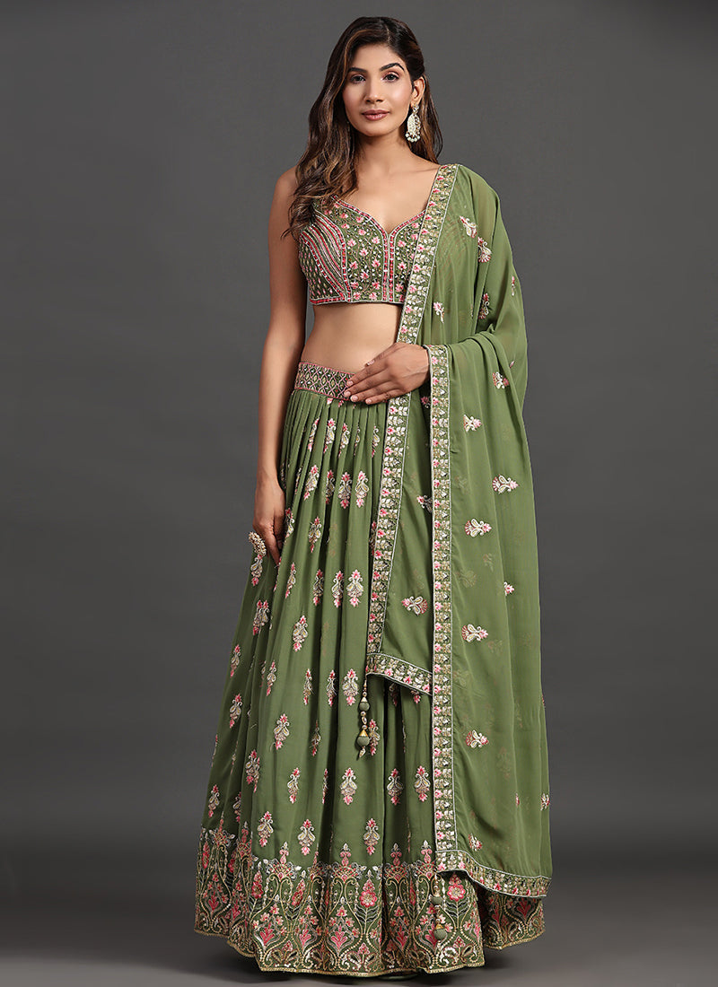 Green Multi Embroidery Traditional Lehenga Choli Clothsvilla