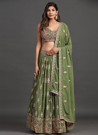 Green Multi Embroidery Traditional Lehenga Choli Clothsvilla