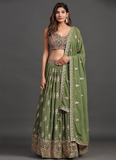 Green Multi Embroidery Traditional Lehenga Choli Clothsvilla Main image