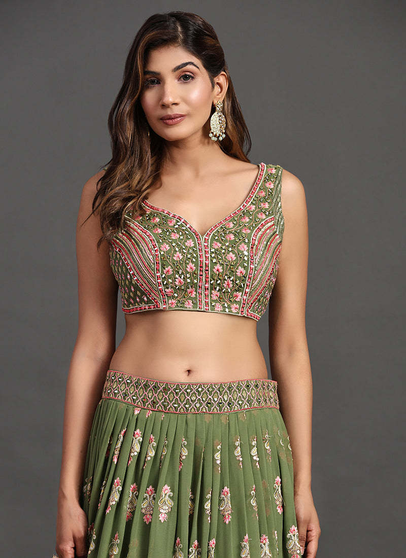 Green Multi Embroidery Traditional Lehenga Choli Clothsvilla