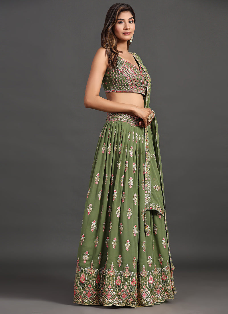 Green Multi Embroidery Traditional Lehenga Choli Clothsvilla