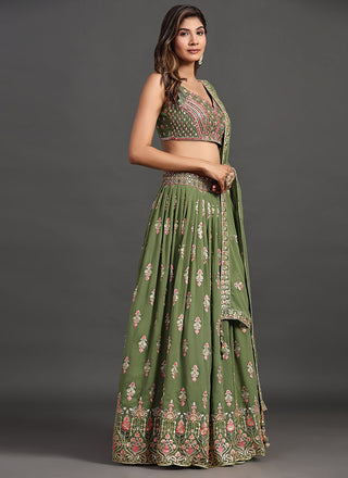 Green Multi Embroidery Traditional Lehenga Choli Clothsvilla