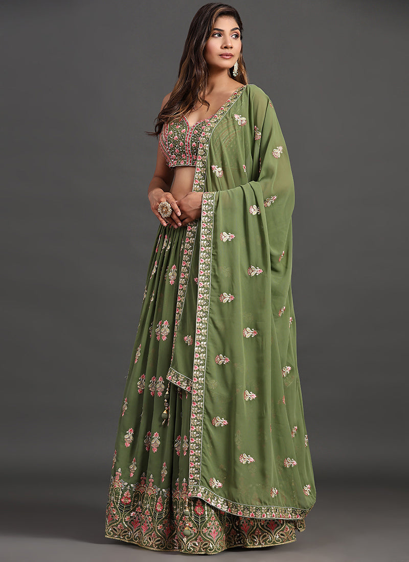 Green Multi Embroidery Traditional Lehenga Choli Clothsvilla